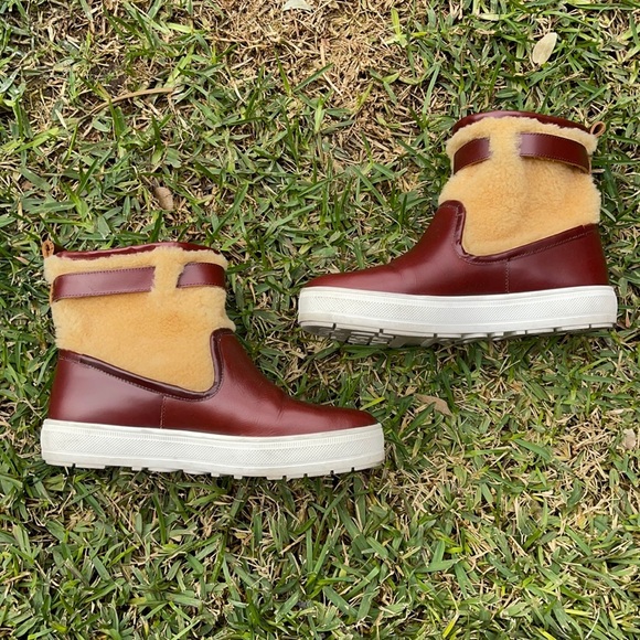 F-Troupe Pull-on 👟 Chestnut Sneaker/Bootie 👢 w/ White Sole & Faux Shearling - Picture 4 of 13